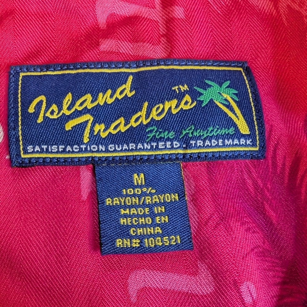 VTG Island Traders Hawaiian Tropical Shirt Pink Men's M Short Sleeve Button Up - Picture 5 of 10